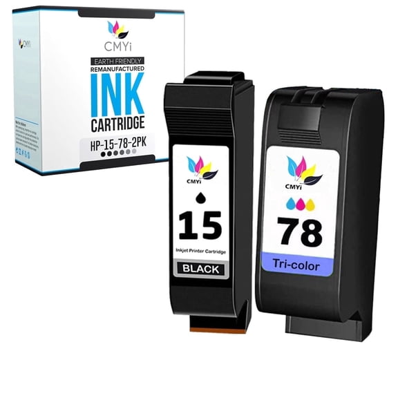 CMYi 15 and 78 Combo Pack of Black Ink Cartridges Compatible for HP 15 78 Deskjet OfficeJet Printers (1 Black, 1 Tri-Color)
