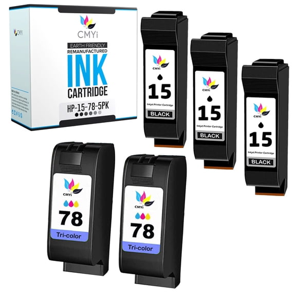CMYi 15 and 78 Combo Pack of 5 Ink Cartridges Compatible for HP 15 78 - OfficeJet 1510A2L, 5110, 5110A2l, 5110v, 5110xi, V30, V40, V40Xi, V45 (3 Black, 2 Tri-color)