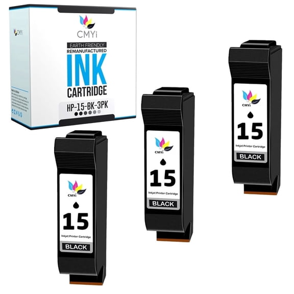 CMYi 15 Black 3-Pack Ink Cartridge Compatible for HP 15 - OfficeJet 5110, 5110A2l, 5110v, 5110xi, V30, V40, V40Xi, V45 PSC 500, 500xi, 700, 720, 750, 750xi, 760, 900, 940, 950, 950vr, 950xi (3 Black)
