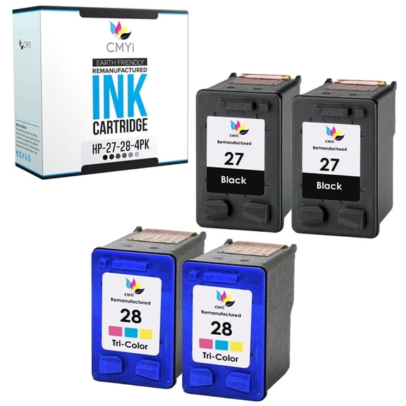 CMYi 27 and 28 Combo Pack of 4 Ink Cartridges Compatible for HP 27 28 - DeskJet 3520, 3535, 3550, 3620, 3650, 3651, 3653, 3740, 3744, 3745, 3747, 3840, 3843, 3845, 3847, 5160 (2 Black, 2 Tri-color)