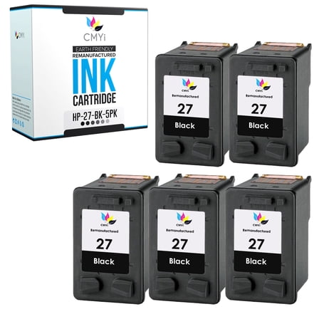 CMYi 27 Black 5-Pack Ink Cartridge Compatible for HP 27 - OfficeJet 4315, 5600, 5605, 5610, PSC 1310, 1311, 1312, 1315, 1317, 1318, 2100, 2170, 2200, DeskJet 3520, 3535, 3550, 3620, 3651 (5 Black)