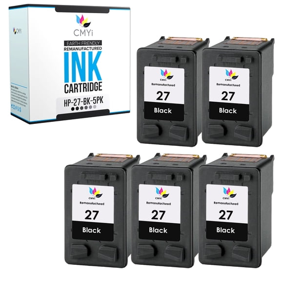 CMYi 27 Black 5-Pack Ink Cartridge Compatible for HP 27 - OfficeJet 4315, 5600, 5605, 5610, PSC 1310, 1311, 1312, 1315, 1317, 1318, 2100, 2170, 2200, DeskJet 3520, 3535, 3550, 3620, 3651 (5 Black)