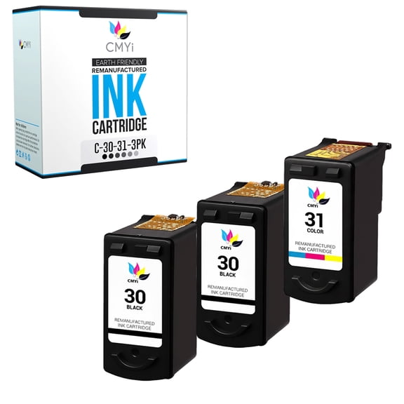 CMYi 30 and 31 Combo Pack of 3 Ink Cartridges Compatible for Canon PG-30 CL-31 - PIXMA iP1800, iP1900, iP2600, MP140, MP190, MP210, MP220, MP470, MX300, MX310 (2 Black, 1 Tri-color)