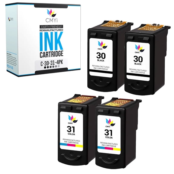 CMYi 30 and 31 Combo Pack of 4 Ink Cartridges Compatible for Canon PG-30 CL-31 - PIXMA iP1800, iP1900, iP2600, MP140, MP190, MP210, MP220, MP470, MX300, MX310 (2 Black, 2 Tri-color)
