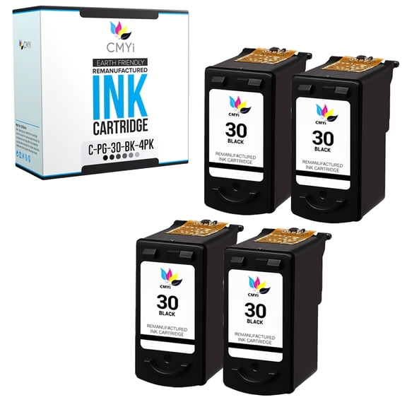 CMYi 30 Black 4-Pack Ink Cartridge Compatible for Canon PG-30 - PIXMA iP1800, iP1900, iP2600, MP140, MP190, MP210, MP220, MP470, MX300, MX310 (4 Black)