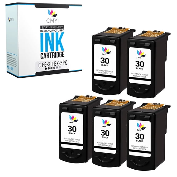 CMYi 30 Black 5-Pack Ink Cartridge Compatible for Canon PG-30 - PIXMA iP1800, iP1900, iP2600, MP140, MP190, MP210, MP220, MP470, MX300, MX310 (5 Black)