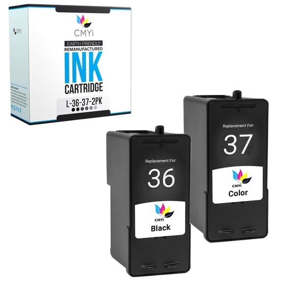 CMYi 36 and 37 Combo Pack of 2 Ink Cartridge Compatible for Lexmark X Series X3650, X4650, X5650, X5650es, X6650, X6675, Z Series Z2400, Z2420 (1 Black, 1 Color)