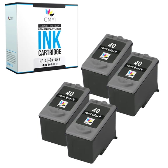 CMYi 40 Black 4-Pack Ink Cartridge Compatible for Canon PG-40 - PIXMA iP1200, iP1300, iP1600, iP1700, iP1800, iP2200, iP2500, iP2600, MP160, MP170, MP450, MP460, MP470, MX300, MX310, MX318 (4 Black)