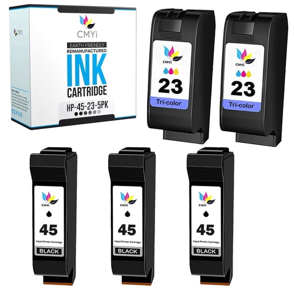 CMYi 45 and 23 Combo Pack of 5 Ink Cartridges Compatible for HP 45 23 - OfficeJet 1170 1170c Pro 1175 Pro 1175C Pro 1175Cxi R40 R40Xi R45 R60 R65 R80 R80Xi T45 T45xi T46 T65 (3 Black, 2 Tri-color)