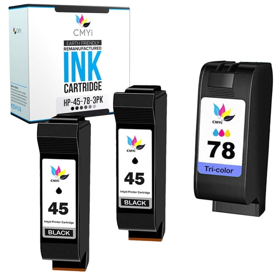CMYi 45 and 78 Combo Pack of 3 Ink Cartridges Compatible for HP 45 78 - PhotoSmart 1000 1000xi 1100 1100xi 1115 1115cvr 1215 1215vm 1218 1218xi 1315 1315vm P1000 P1000xi P1100 (2 Black, 1 Tri-color)