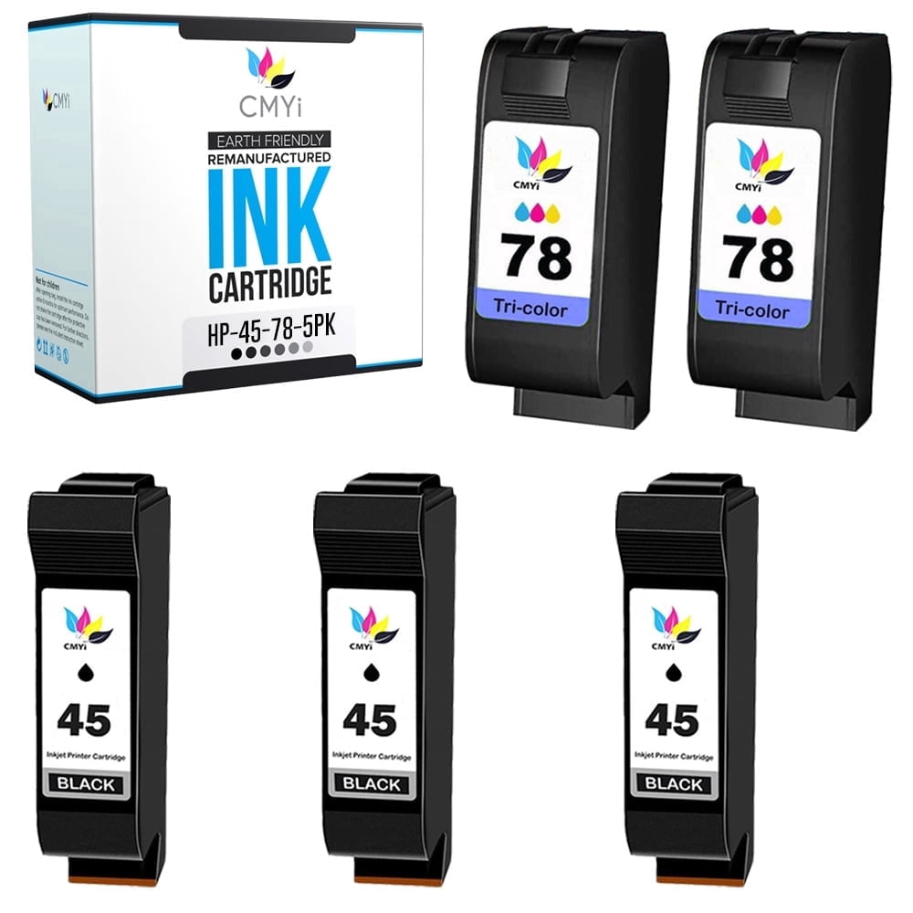 CMYi 45 and 78 Combo Pack of 5 Ink Cartridges Compatible for HP 45 78 - Color Copier 180 190 280 290 Fax 1220 1220xi OfficeJet G55 G55xi G85 G85xi G95 k60 k60xi k80 k80xi Pro (3 Black, 2 Tri-color)