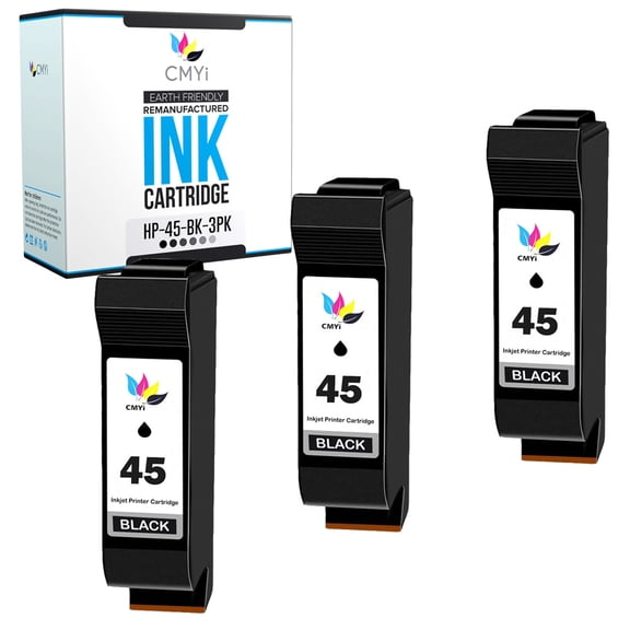 CMYi 45 Black 3-Pack Ink Cartridge Compatible for HP 45 - OfficeJet 1170, 1170c, G55, G55xi, G85, G85xi, G95, k60, k60xi, k80, k80xi, Pro 1150, Pro 1150C, Pro 1150Cse, Pro 1170, Pro 1170C (3 Black)