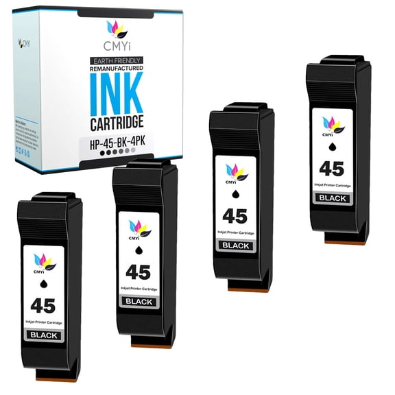CMYi 45 Black 4-Pack Ink Cartridge Compatible for HP 45 - PhotoSmart 1000, 1000xi, 1100, 1100xi, 1115, 1115cvr, 1215, 1215vm, 1218, 1218xi, 1315, 1315vm, P1000, P1000xi, P1100, P1100x (4 Black)