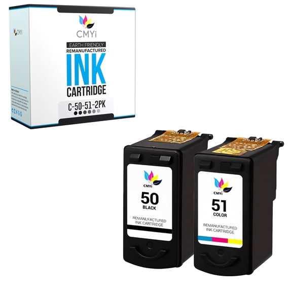 CMYi 50 and 51 Combo Pack of 2 Ink Cartridges Compatible for Canon PG-50 CL-51 - PIXMA MP150, MP160, MP170, MP180, MP450, MP460, MX300, MX310, MX318 (1 Black, 1 Tri-color)
