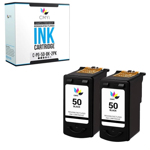 CMYi 50 Black 2-Pack Ink Cartridge Compatible for Canon PG-50 - FAX JX200, JX210P, JX300, PIXMA MP150, MP160, MP170, MP180, MP450, MP460, MX300, MX310, MX318 (2 Black)