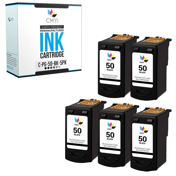CMYi 50 Black 5-Pack Ink Cartridge Compatible for Canon PG-50 - FAX JX200, JX210P, JX300, PIXMA MP150, MP160, MP170, MP180, MP450, MP460, MX300, MX310, MX318 (5 Black)
