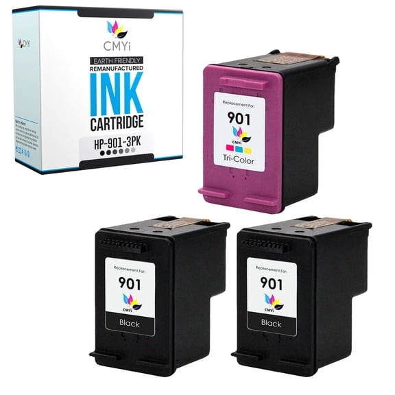 CMYi 901 3-Pack Ink Cartridges Compatible for HP 901 - OfficeJet 4500, G510a, G510g, G510n, J4500, J4524, J4525, J4535, J4540, J4624, J4640, J4660, J4680, J4860, J6524 (2 Black, 1 Tri-color)