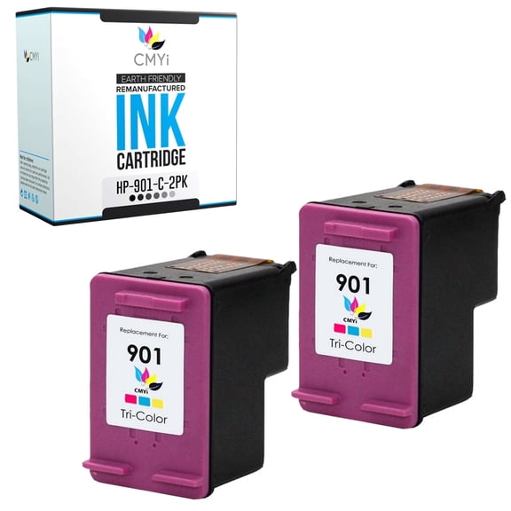 CMYi Tri-Color Ink Cartridges for Printers, Replacement Compatible for HP 901 Officejet, Deskjet (2-Pack)
