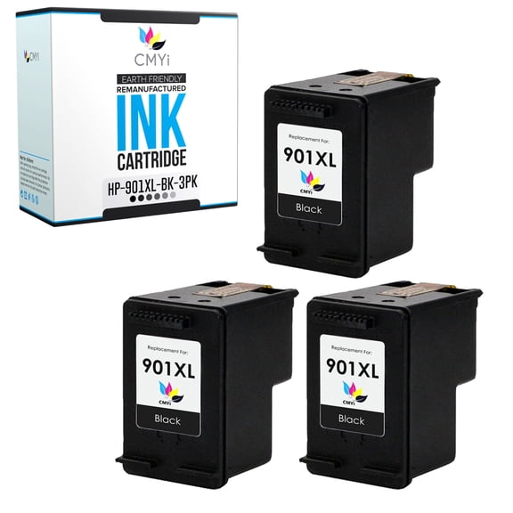 CMYi 901XL Black Ink Cartridge 3-Pack Compatible for HP 901XL - OfficeJet 4500, G510n, J4500, J4524, J4525, J4535, J4540, J4550, J4580, J4585, J4624, J4640, J4660, J4680, J4680c, J4860 (3 Black)