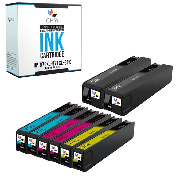 CMYi 970XL 971XL Combo Pack of 8 Ink Cartridges Compatible for 970 971 - OfficeJet Pro X451dn, X451dw, X476dn, X476dw, X551dw, X576dw (2 each Black, Cyan, Magenta, Yellow)