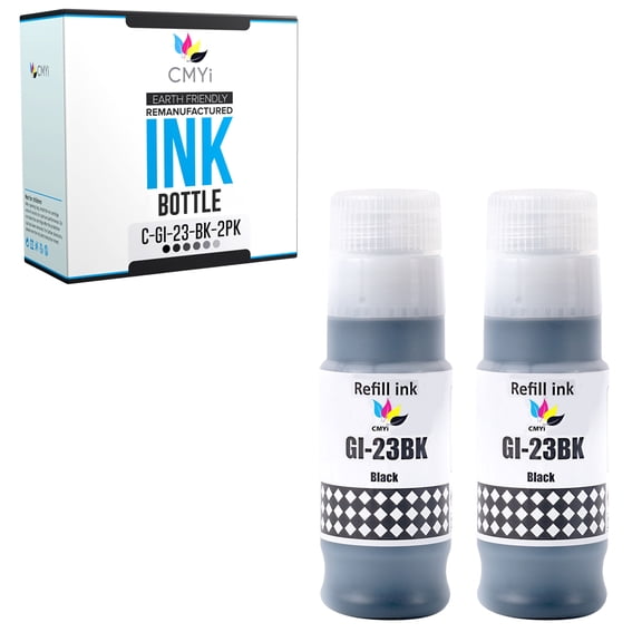 CMYi GI-23 Black 2-Pack Ink Bottles Compatible for Canon PIXMA G620 (2 Black)