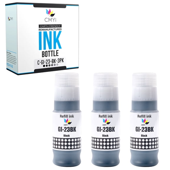 CMYi GI-23 Black 3-Pack Ink Bottles Compatible for Canon PIXMA G620 (3 Black)
