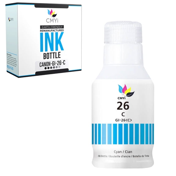 CMYi GI-26 Cyan 1-Pack Ink Bottle compatible for Canon GI-26 - MAXIFY GX3020, GX4020, GX5020, GX5520X, GX5550, GX6020, GX6021, GX6040, GX7020, GX7021, GX7040 (1 Cyan)