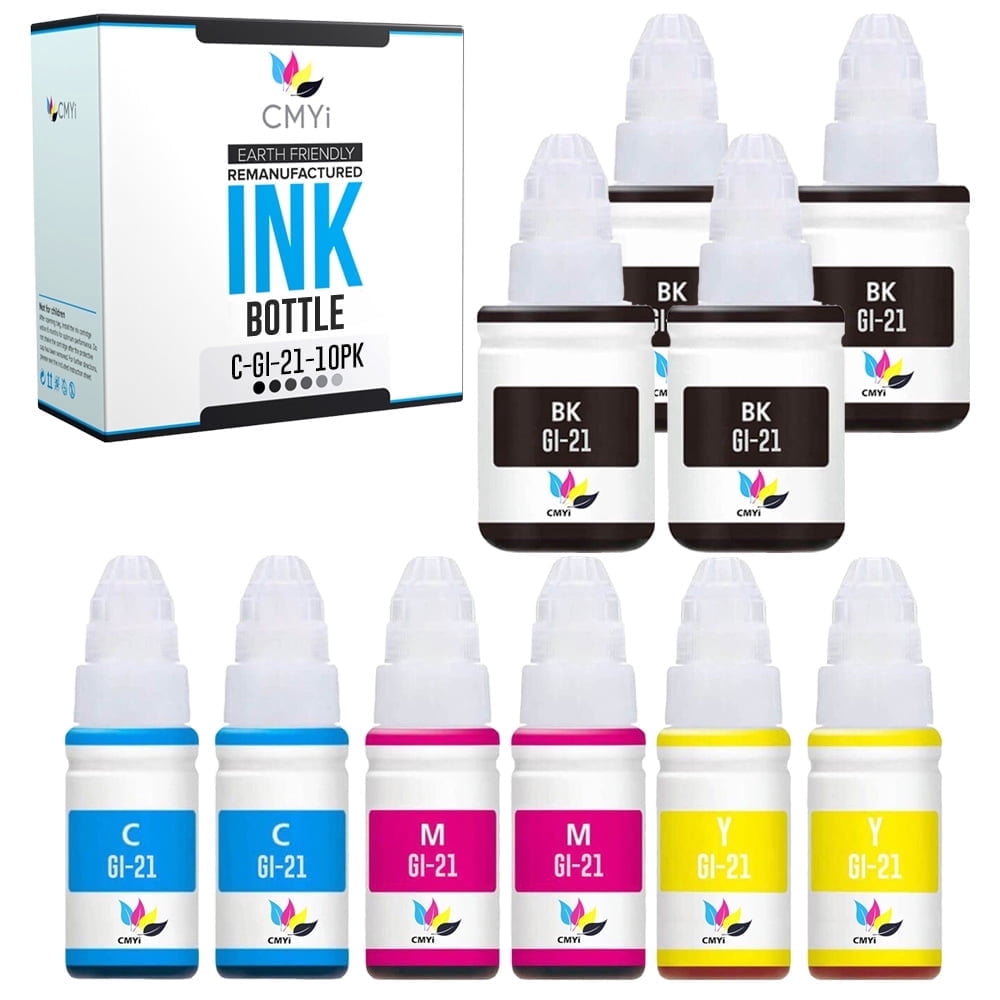 CMYi GI-21 Black/Color Printer Ink Bottles Replacement Compatible with Canon GI-21, 10 Pack