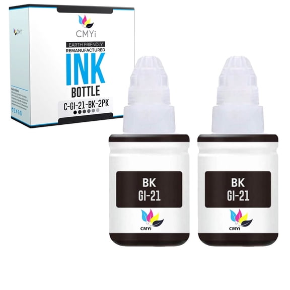 CMYi GI-21 Black 2-Pack Ink Bottles Compatible for Canon GI-21 - PIXMA G1220, G1230, G2260, G2270, G3260, G3262, G3270, G3272, G3290, G4270, G4280 (2 Black)