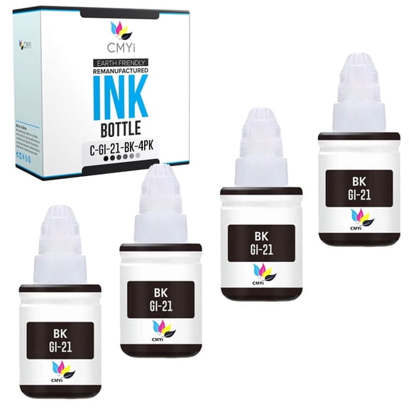 CMYi Gi-21 Black Ink Refill Bottles Compatible for Canon Pixma Inks (4 Count)