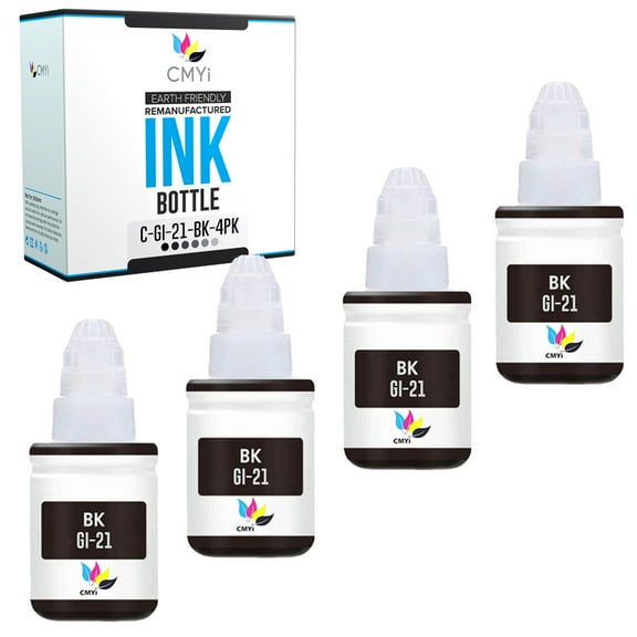 CMYi GI-21 Black 4-Pack Ink Bottles compatible for Canon GI-21 - PIXMA G1220, G1230, G2260, G2270, G3260, G3262, G3270, G3272, G3290, G4270, G4280 (4 Black)