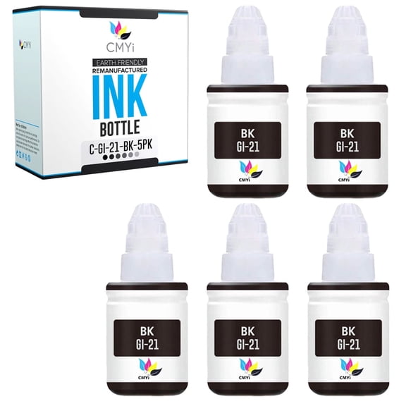 CMYi GI-21 Black 5-Pack Ink Bottles Compatible for Canon GI-21 - PIXMA G1220, G1230, G2260, G2270, G3260, G3262, G3270, G3272, G3290, G4270, G4280 (5 Black)