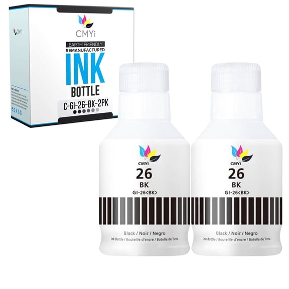 CMYi Gi-26 Black Ink Bottles Compatible for Canon Printer Maxify Gx Series, 2 Count