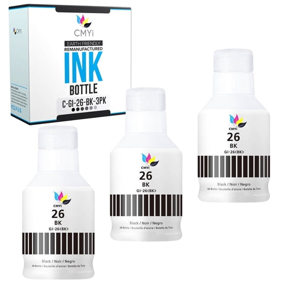 CMYi GI-26 Black 3-Pack Ink Bottles Compatible for Canon GI-26 - MAXIFY GX3020, GX4020, GX5020, GX5520X, GX5550, GX6020, GX6021, GX6040, GX7020, GX7021, GX7040 (3 Black)