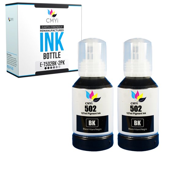 CMYi 502 Black 2-Pack Ink Bottles compatible for Epson 502 - Expression ET-2700, ET-2750, ET-3700, WorkForce ET-3750, ET-4750, ST-2000, ST-3000, ST-4000, ST-C2100, ST-C4100 (2 Black)