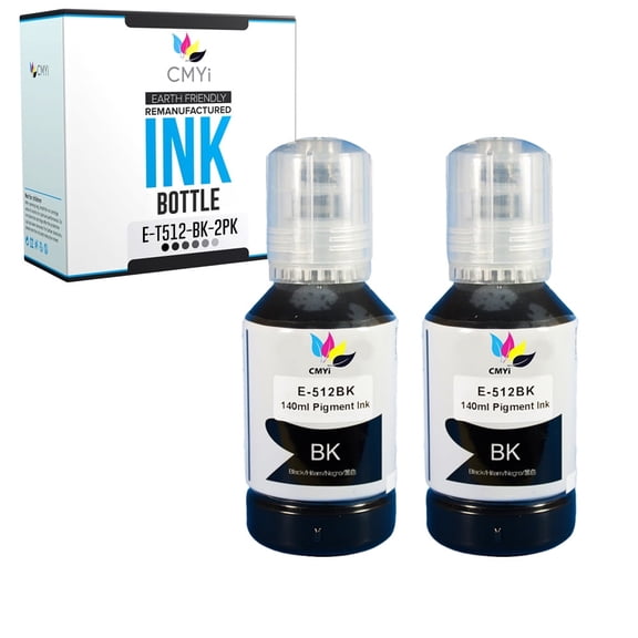 CMYi 512 Black 2-Pack Ink Bottles Compatible for Epson 512 - Expression Premium ET-7700, Premium ET-7750 (2 Black)