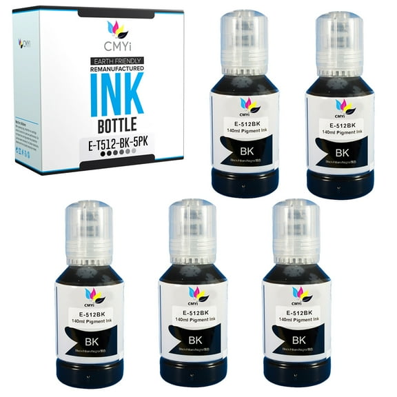 CMYi 512 Black 5-Pack Ink Bottles compatible for Epson 512 - Expression Premium ET-7700, Premium ET-7750 (5 Black)