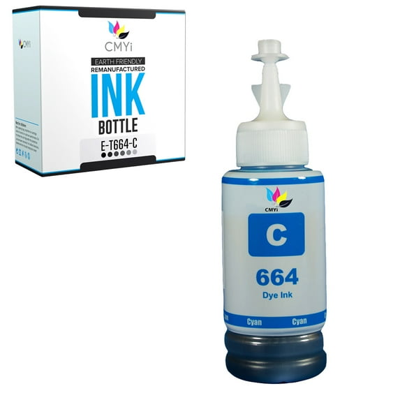 CMYi 664 Cyan 1-Pack Ink Bottle compatible for Epson 664 - EcoTank ET-14000, L100, L110, L120, L1300, L200, L210, L220, L300, L3050, L3060, L3070, L310, L335, L350, L355, L364, L365, L382 (1 Cyan)