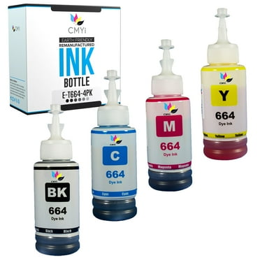 CMYi 664 Combo Pack of 4 Ink Bottles compatible for Epson 664 - EcoTank ET-14000, L100, L110, L120, L1300, L200, L210, L220, L300, L3050, L3060, L3070, L310 (1 Black, 1 Cyan, 1 Magenta, 1 Yellow)