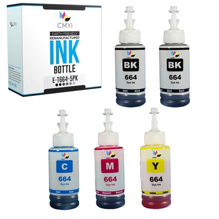CMYi 664 Color Printer Ink Refill Bottles Compatible for Epson 664- Ecotank, Expression & Workforce Series (2 Black, 1 Cyan, 1 Magenta, 1 Yellow)