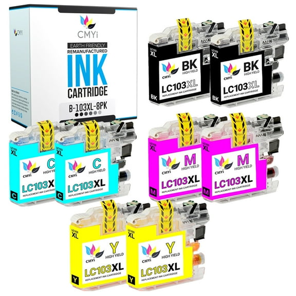 CMYi LC103 Combo Pack of 8 Inkjet Printer Ink Cartridges Compatible for Brother, 2 Black, 2 Cyan, 2 Magenta, 2 Yellow