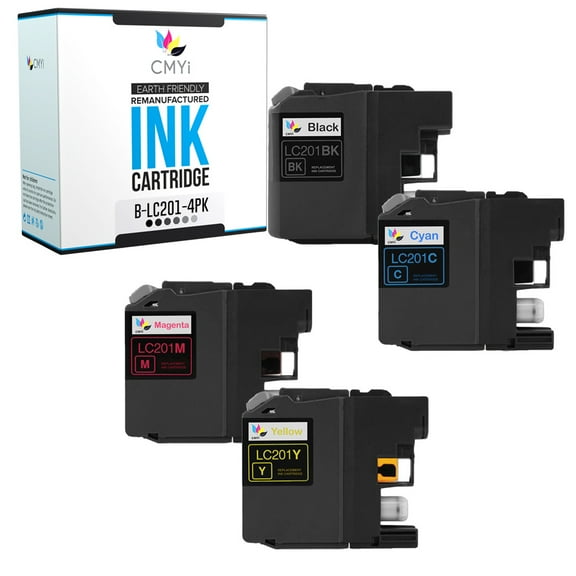 CMYi LC201 Combo Pack of 4 Ink Cartridges compatible for Brother LC201 - MFC J460DW, J480DW, J485DW, J680DW, J880DW, J885DW (1 Black, 1 Cyan, 1 Magenta, 1 Yellow)