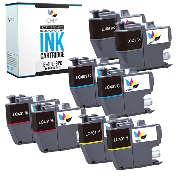CMYi LC401 Combo Pack of 8 Inkjet Printer Ink Cartridges Compatible for Brother LC401, 2 Black, 2 Cyan, 2 Magenta, 2 Yellow