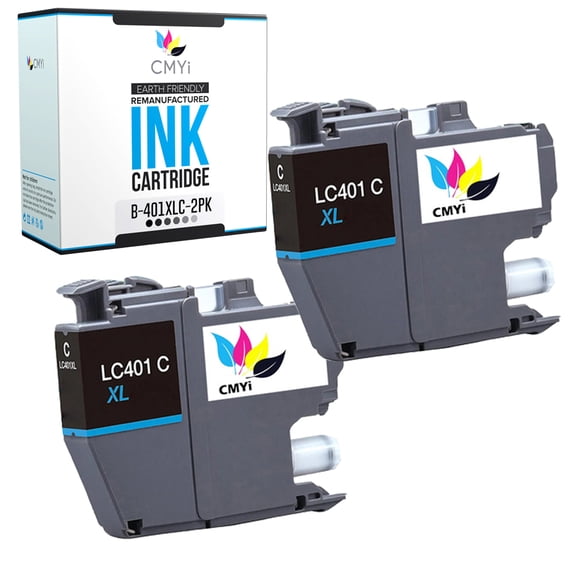 CMYi LC401XL Cyan 2-Pack Ink Cartridges compatible for Brother LC401XL - DCP-J1050DW, J1140DW, J1800DW, MFC-J1010DW, J1012DW, J1170DW, J1800DW (2 Cyan)