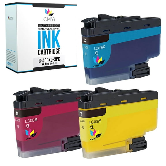CMYi Combo Pack of 3 Inkjet Printer Ink Cartridges Compatible for Brother LC406XL, 1 Cyan, 1 Magenta, 1 Yellow