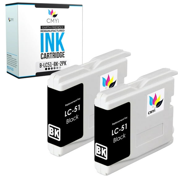 CMYi LC51 Black 2-Pack Ink Cartridges compatible for Brother LC51 - MFC 230C, 240C, 3360C, 440CN, 465CN, 5460CN, 5860CN, 660CN, 665CW, 680CN, Intellifax 1360, 1860C, 1960C, 2480C, 2580C (2 Black)