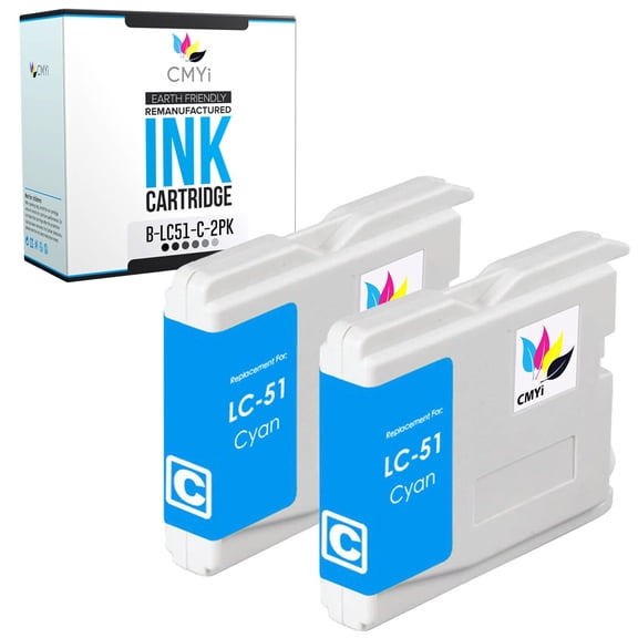 CMYi LC51 Cyan 2-Pack Ink Cartridges compatible for Brother LC51 - MFC 5460CN, 5860CN, 660CN, 665CW, 680CN, 685CW, 845CW, 885CW, DCP 130c, 330c, 350c, 353C, 540CN, 560CN, 750CW, 770CW (2 Cyan)