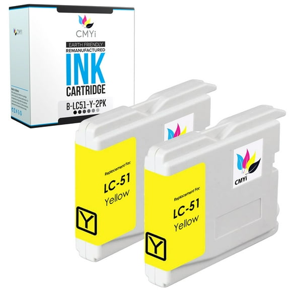 CMYi LC51 Yellow 2-Pack Ink Cartridges compatible for Brother LC51 - MFC 230C, 240C, 3360C, 440CN, 465CN, 5460CN, 680CN, 685CW, 845CW, 885CW, Intellifax 1360, 1860C, 1960C, 2480C, 2580C (2 Yellow)