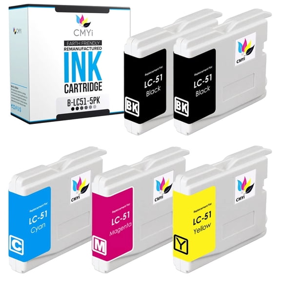 CMYi LC51 Pack of 5 Color Ink Cartridges for Printers Compatible with Brother LC51- MFC, Intellifax, DCP Series (2 Black, 1 Cyan, 1 Magenta, 1 Yellow)