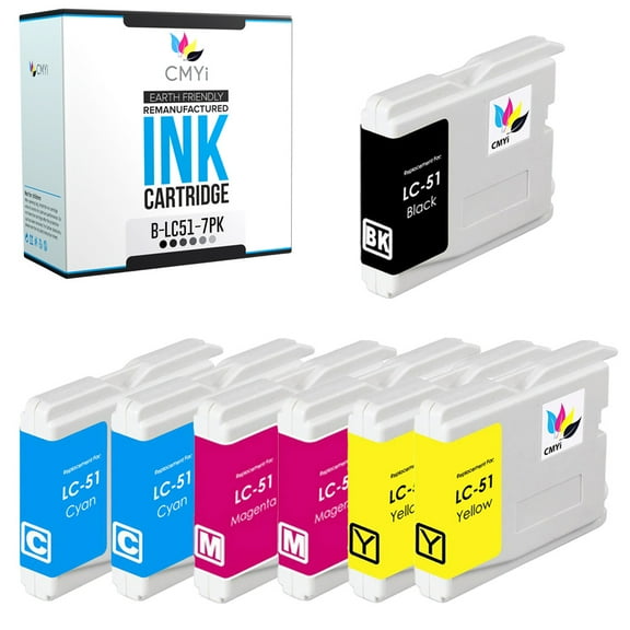 CMYi LC51 Combo Pack of 7 Ink Cartridges compatible for Brother LC51 - MFC 230C, 3360C, 440CN, 465CN, 5460CN, 5860CN, DCP 130c, 330c, 350c, 353C, 540CN, 560CN (1 Black, 2 Cyan, 2 Magenta, 2 Yellow)